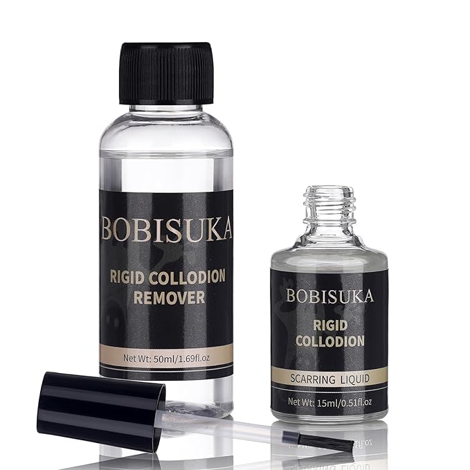 BOBISUKA Rigid Collodion with Brush & Remover Makeup Set Professional Scarring Liquid For Special Effects Makeup Kit, Face Body Realistic SFX Scar Makeup for Halloween Costume Cosplay Film Stage