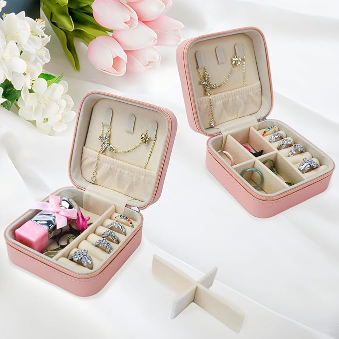 Travel Makeup Bag with LED Mirror with 3 Lighted Settings, Adjustable Dividers, Makeup Brush Storage Bag and Jewelry Case Pink