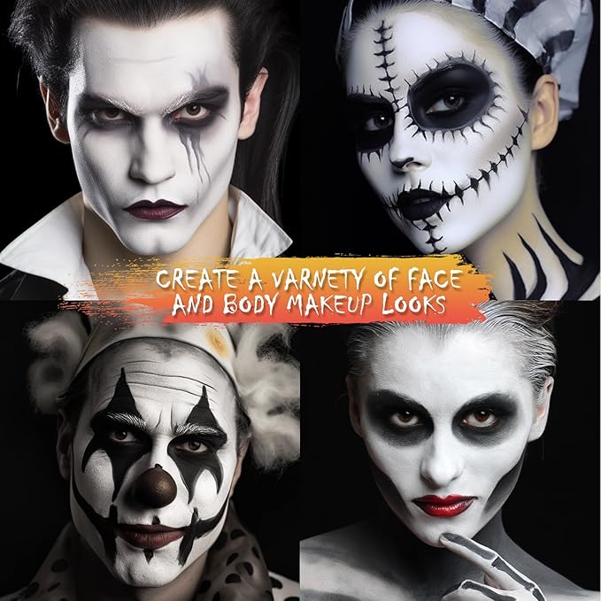 BOBISUKA White Face Body Paint Liquid Texture Washable Non Toxic Facepaint Fast Drying Foundation Makeup for Halloween Clown Skeleton Skull Cosplay SFX Costume Party Large Capacity(130ml)