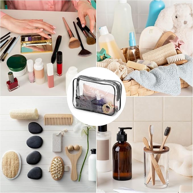 Tbestmax 20 Pack Clear Cosmetic Bags Makeup Bags Portable Waterproof Travel Toiletry Bags Organizer Black, 7.5"x 4.8"x 2.3"