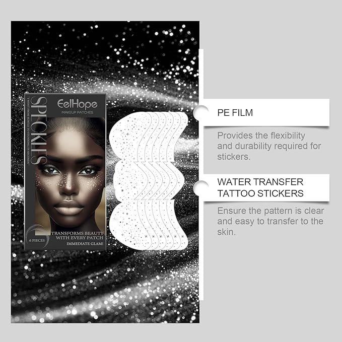 12 Count Makeup Patches,Face Glitter Speckles Patches,Glitter Freckles Face Tattoo, Sparkle Makeup Patches,Glow Up Makeup Patches for Women - Cosmetic Glitter for Face(6 PCS Gold +6 PCS Sliver)