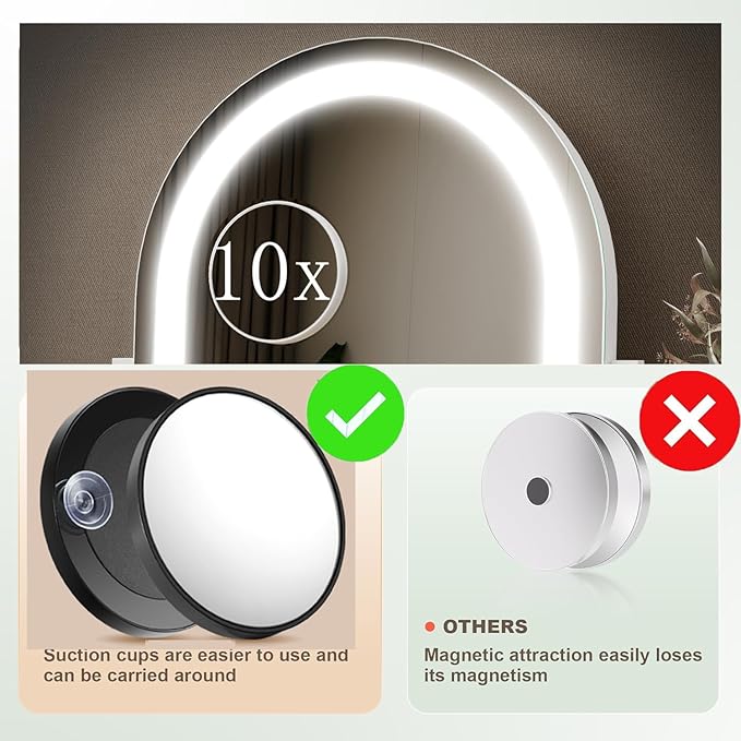 Lighted Makeup Mirror, Hollywood Vanity Mirror with Lights, Three Color Lighting Modes, and Detachable 10X Magnification Mirror, Smart Touch Control, 360°Rotation (15.2in White)