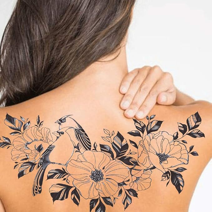 Large Temporary Tattoos Women Temporary Neck Tattoos Temporary Realistic Flower Chest Tattoo for Adults (Temporary Tattoos Sticker 3)