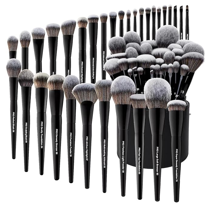 Bueart Design 32Pcs PRO Grade Makeup Brushes Set with Super large Holder, Premium Ultra-soft Synthetic Foundation Contour Powder Blush Concealer Eyeshadow Classic Black Make up Brush