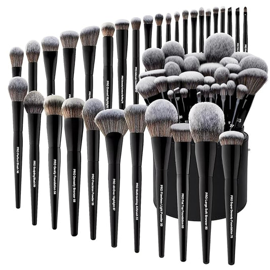 Bueart Design 32Pcs PRO Grade Makeup Brushes Set with Super large Holder, Premium Ultra-soft Synthetic Foundation Contour Powder Blush Concealer Eyeshadow Classic Black Make up Brush