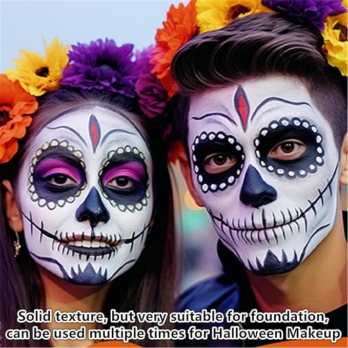 Go Ho Clown White Face Paint for Halloween Makeup,Water Based Professional White Face Body Paint Washable for SFX Clown Skeleton Vampire Zombie Cosplay Makeup,25g