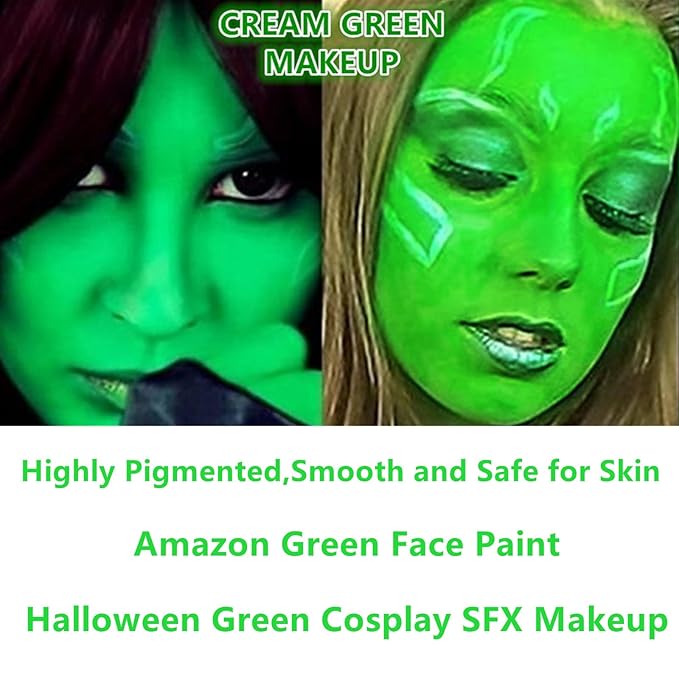 Go Ho Amazon Green Face Paint Stick,Water Based Cream Green Body Paint Washable,Highly Pigmented,Smooth and Safe for Skin,Halloween Costumes Cosplay SFX Hulk Witch Makeup