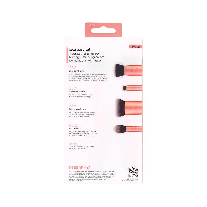 Real Techniques 4 Piece Face Base Makeup Brush Set, For Concealer, Foundation, Contour, & Setting Powder, Makeup Brushes For Blending & Buffing, & Sculpting, Travel Friendly, Gift Set, Cruelty-Free