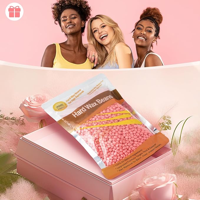 Hard Wax for Hair Removal, Rose Pink Wax Beads for Sensitive Skin and Brazilian Waxing, 10.5 Ounce/bag with 10pcs Wax Sticks