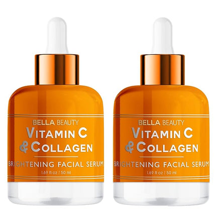 Bella Beauty Vitamin C Serum with Collagen - Reduces Dark Spots, Brightens Skin & Anti-Aging - Dermatologist Tested, Cruelty-Free Korean Skin Care for All Skin Types - 1.69 Fl. Oz (2 Pack)