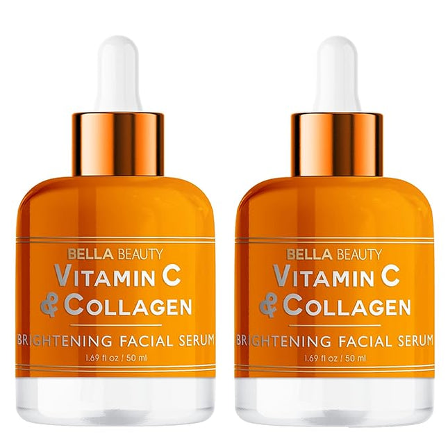 Bella Beauty Vitamin C Serum with Collagen - Reduces Dark Spots, Brightens Skin & Anti-Aging - Dermatologist Tested, Cruelty-Free Korean Skin Care for All Skin Types - 1.69 Fl. Oz (2 Pack)