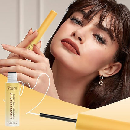 QUEWEL Lash Clusters Bond Eyelash Cluster Glue for DIY Lash Extensions, 5ML Cluster Lashes Glue Waterproof&Long Lasting, Super Strong Hold Eyelash Clusters Bond Suitable for All Day Wear (Clear)