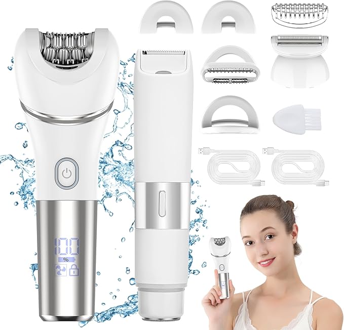 Electric Bikini Epilator for Women, 4 in 1 Hair Removal for Face, Chin, Arm, Leg, Armpit, Bikini Trimmer, IPX7 Waterproof, USB Rechargeable, Wet & Dry Lady Shaver,LED Lighting,2 Speeds,Travel Gift