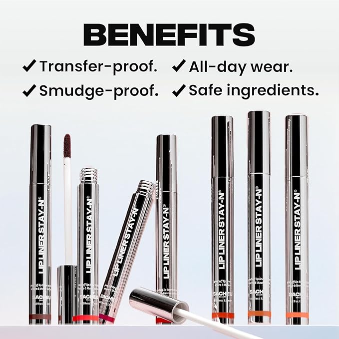 Sacheu Lip Liner STAY-N Peel Off Lip Stain — Long Lasting Matte Lip Tattoo Transfer Proof Lipstain Infused with Hyaluronic Acid & Vitamin E for All Skin Types — Vegan & Cruelty-Free, PLUMped