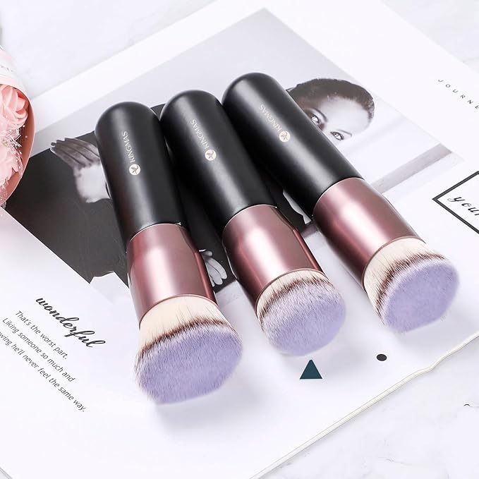 KINGMAS Round Top Foundation Brush, Premium Kabuki Makeup Brush for Liquid, Blending, Cream, Powder,Blush Buffing Stippling Face Makeup Tools (Black, B (Round Top))