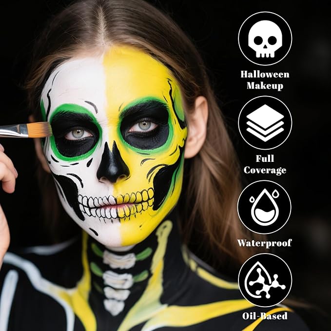 Black White Green Face Paint Palette, Professional Oil-Based SFX Makeup for Halloween Cosplay - Joker Style & Hulk Looks, Waterproof Non-Toxic Body Paint for Adult Carnival Events Theater