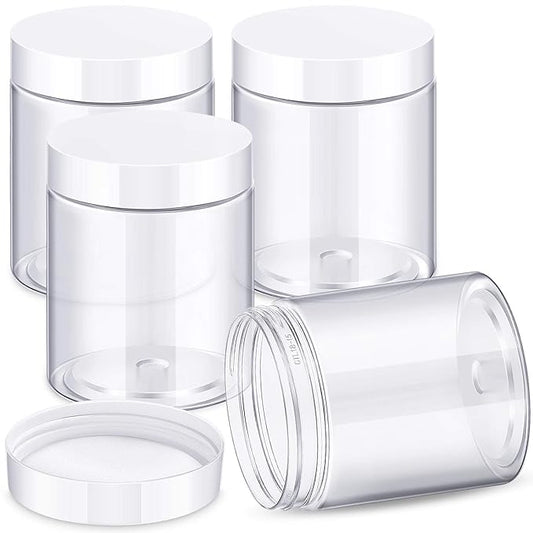 Patelai 4 Pieces Round Wide-mouth Leak Proof Plastic Container Jars with Lids for Travel Storage Makeup Beauty Products Face Creams Oils Salves Ointments DIY Making(10 Ounce,White)