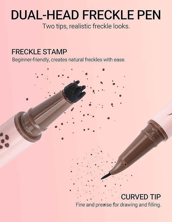 Erinde 2-In-1 Dual-Ended Freckle Pen & Freckle Stamp, Waterproof Freckles Makeup Kit with Precise Curved Tip for Natural, Lifelike Faux Freckles, Long-Lasting Quick Dry Smudge-Proof Fake Freck Pen, 01