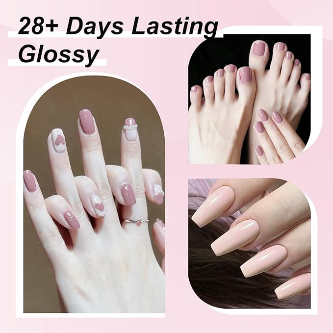 DouborQ 6 Colors Pink Nude Nail Polish Set Skin tone Finger Nail Polish Bulk Manicure Nail Art Home Salon Long-lasting Sequins Nail Art Varnish (7-12)