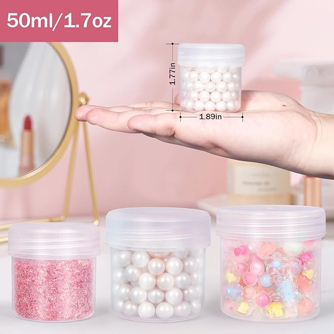 ASEVAT 6 Pack Airtight Plastic Jars, Leak-Proof Travel Size Jar | Refillable Cosmetic Containers for Creams, Lotions, TSA-Approved Clear Jars with Secure Lids (1.7oz, clear)