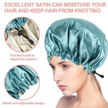 CHORHA Satin Sleep Cap, Double-Sided Adjustable Bonnet Cap (GREEN)