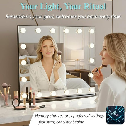 LUXFURNI Hollywood Glamour Vanity Mirror with 4 Extra Bottom Bulbs | Shadow-Free, Perfect Makeup View | Desk & Wall Mountable | 3 Color Modes for Office, Outdoor, Party Looks | USB Charging