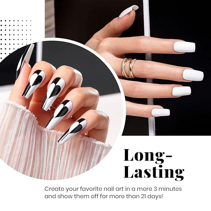 Beetles Gel Nail Polish Set - 4Pcs White Black Gel Polish Set with No Wipe Top&Base Coat Nail Polish Set Soak Off UV LED Lamp Manicure Salon DIY Home Halloween Gifts for Her Women
