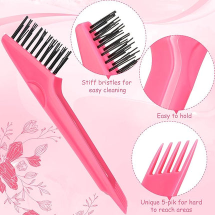 Yaomiao 2 Pcs Hair Brush Cleaner Tool 2-in-1, Pink and Gray Hairbrush Cleaner for Removing Hair Dust, Mini Comb for Removing Dirt, Home Salon Use