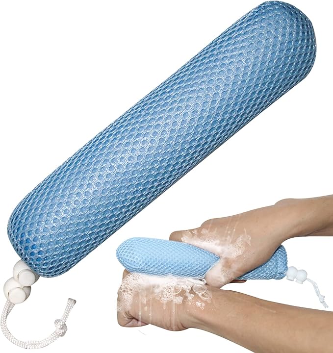 Bath Brush Head with Sponge,Back Scrubber Bath Mesh Bath Body Brush Head for Elderly Aid Bathing and Shower(White Head)
