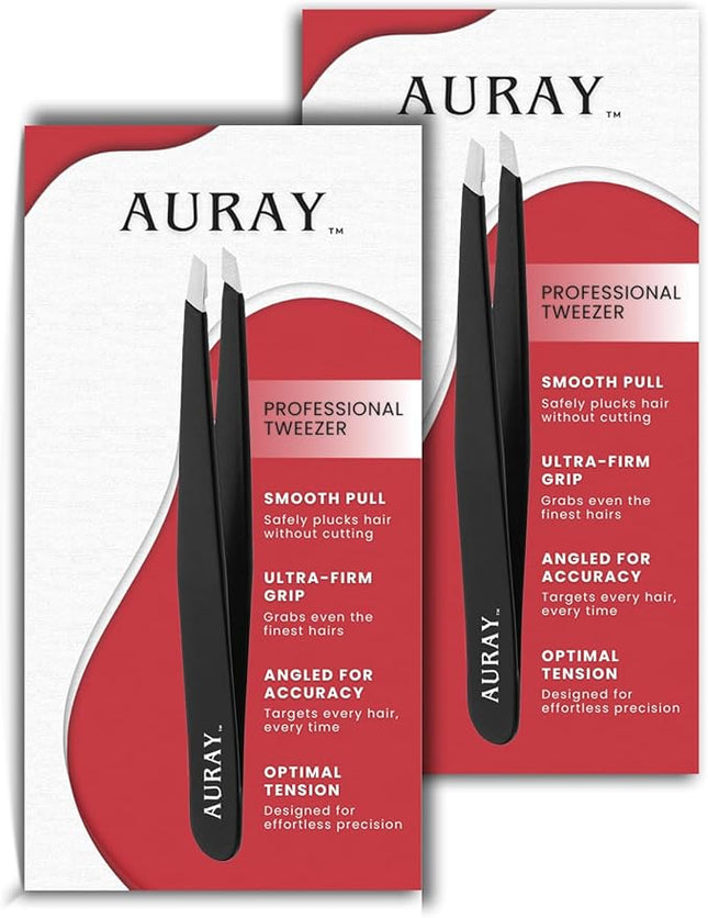 Eyebrow Tweezers Women Facial Hair, Stainless Steel Facial Hair Removal Precision Tweezer for Men & Women in Black, Slanted Tip Eyebrow Plucker for Easy Plucking, Professional Tweezers by AURAY (2)