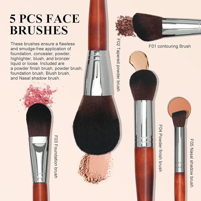 Makeup Brush Set 12pcs，Professional Premium Synthetic Powder Foundation Contour Blush Concealer Eyeshadow Blending Liner Make Up Brushes Kit（Redwood color B300）