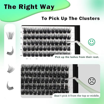 Bodermincer 120 Clusters 10mm+12mm/12mm+14mm/14mm+16mm Mixed Wide Cluster False Eyelash Individual Cluster EyeLashes Grafting Fake False Eyelashes Eyelash Extension (Black 14mm+16mm Mixed)