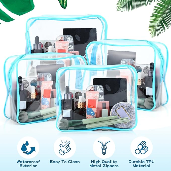 Weewooday 12 Pieces Clear Makeup Bags Cosmetic Storage Bags PVC Zipper Pouches Travel Waterproof Makeup Plastic Case for Women Organizing Toiletries Traveling Bathroom(Large,Blue)