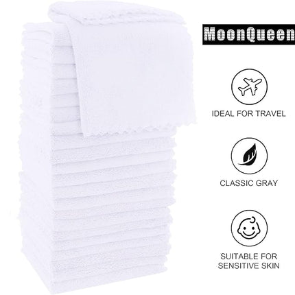 MOONQUEEN Ultra Soft Premium Washcloths Set - 12 x 12 inches - 72 Pack - Quick Drying - Highly Absorbent Coral Velvet Bathroom Wash Clothes (White)
