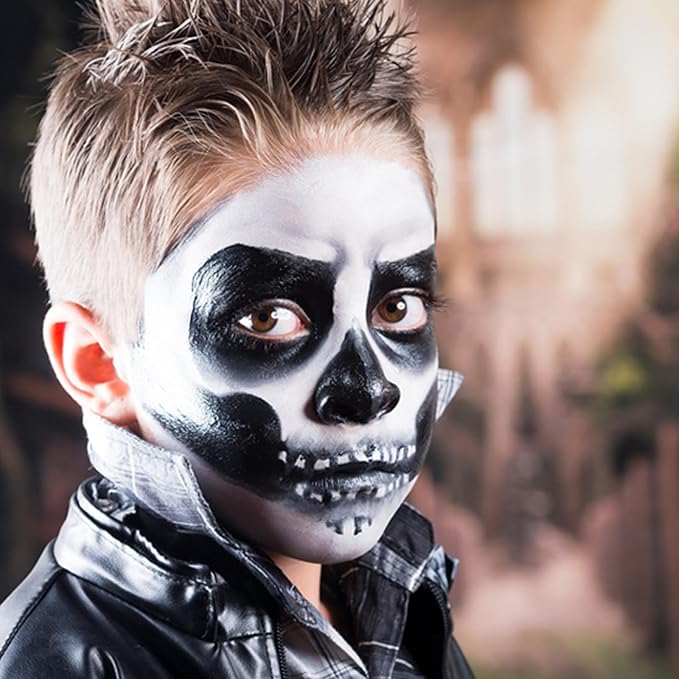 Black White Face Body Paint 1.01 oz/pc with 2 Sponges,Water Based Cream Face Paint for Clown Zombie Vampire Skeleton Cosplay Makeup,Halloween SFX Makeup Face Painting Kit,2.02 oz