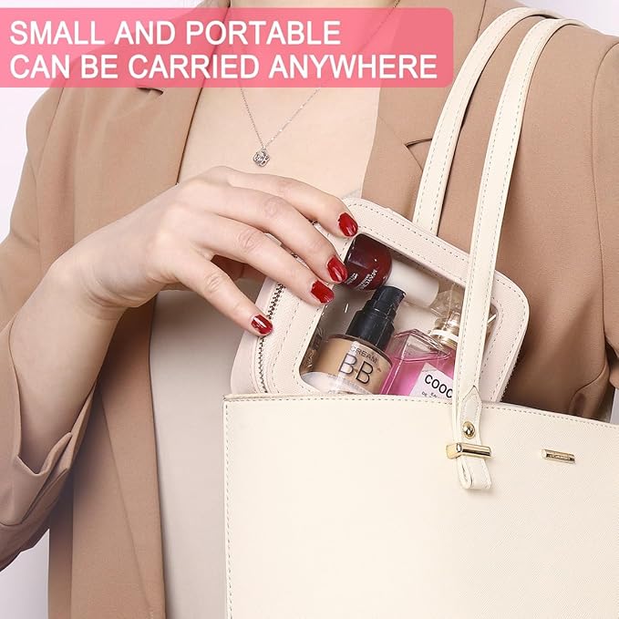 Pinkmik Small Makeup Bag Mini Clear Cosmetic Makeup Case & Toiletry Bag with Zipper Women's Purse Organizer & Car Essentials (Beige, MINI)