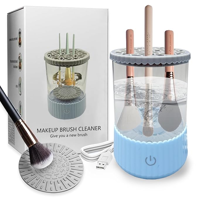 Electric Makeup Brush Cleaner Machine, Quick Efficient Deep Cleaning Makeup Brush, Automatic Spinning Cosmetic Brush Cleaner All Types of Brushes Portable Compact Design for Travel Home Use
