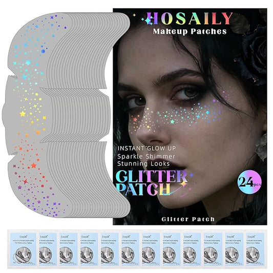 24pcs Face Glitter Freckles Tattoo, Holographic Chameleon Body Glitter Faux Freckle Stickers for Women Girls, Sparkle Star Speckles Makeup Patches Concert Festival Rave Cosplay Accessories