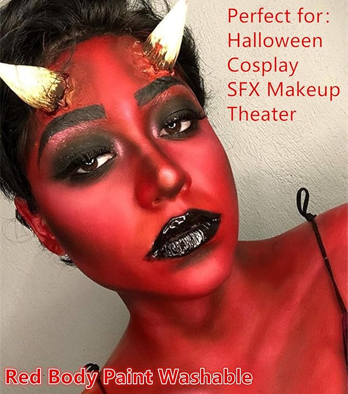 Go Ho Red Face Body Paint Washable(2.37oz/pc),Water Based Cream Face Paint,Devil/Clown Nose Red Body Paint for Halloween SFX Cosplay Costumes Festivals Makeup