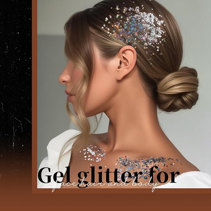 Teenitor Face Glitter, Sliver Body Glitter, Holographic Face and Body Glitter Gel for Women, Rave Glitter for Face, Hair, Eye and Body