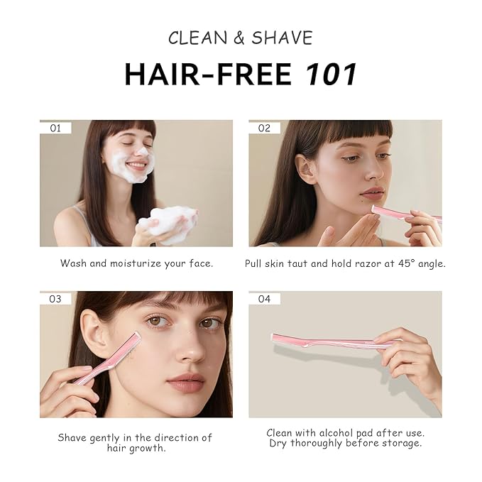 Dermaplane Razor for Women Face, Stainless Steel Handle with 6 Replaceable Blades, Huauoo Face Razors for Women, Peach Fuzz Remover, Eyebrow Trimmer, Dermaplaning Tool for Face Exfoliation (Pink)