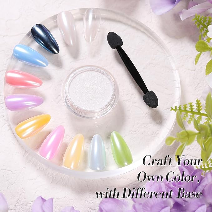 Born Pretty White Color Pearl Chrome Nail Powder Auroras Nail Powder Mirror Effect Pigment Mermaid Nail Glitter Powder for Nail Art Manicure Decoration