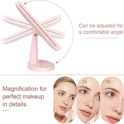 deweisn Tabletop Mount Tri-Fold Lighted Vanity Mirror with 21 LED Lights, Touch Screen and 3X/2X/1X Magnification, Two Power Supply Modes Make Up Mirror,Travel Mirror