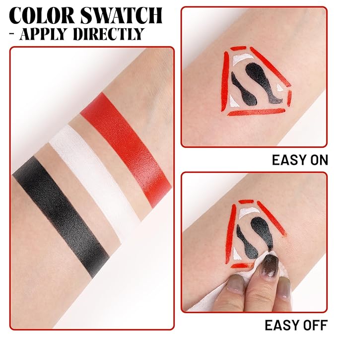 White Black Red Face Paint Clown Sorceress Halloween Makeup Kit Character Set for Kids Adults, Safe Non-Toxic Face Paint Kit for Costume Parties, SFX Makeup, Dress Up & Cosplay