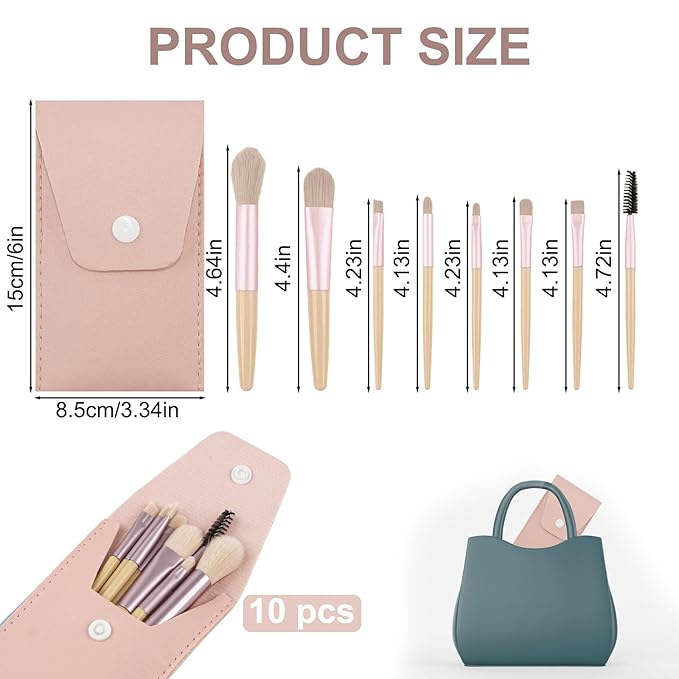 10 Sets Travel Size Makeup Brushes Set Mini Face Make up Brushes Brushes Bag for Makeup Party Favors Wedding Bridal Shower Favors Bridesmaid Gift Bachelorette Party Gift (lvory Beige, 10pc)