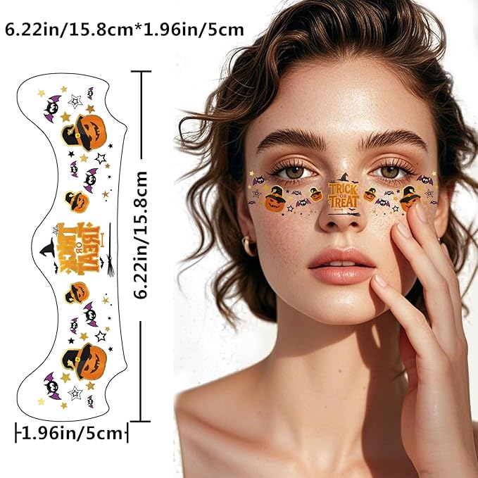 Glitters Halloween Freckle Temporary Tattoos, Metallic Face Makeup Patches Gothic Punk Sparkle Patches, Spider Web Bat Stickers Tattoo for Adult Kids Tattoo Masquerade Party Supplies, 12 Sheets