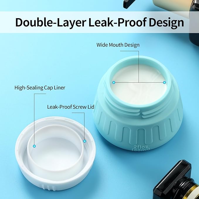 Gemice 2 oz Travel Containers for Toiletries, 4-Pack TSA Approved Travel Size Toiletries Containers for On-the-Go, Small Leak-Proof Travel Essentials Silicone Jar for Shampoo, Lotions, Cleanser