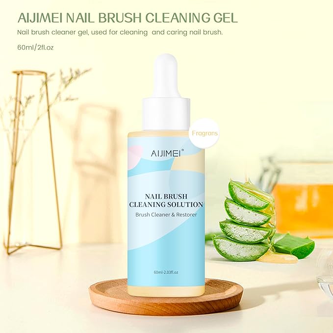 AIJIMEI Nail Art Brush Cleaner Gel Restorer Fragrans, 2Fl.oz Nail Brush Cleaner Gel Solution Brush Cleaning Essence Quick Dissolution for Any Nail Tools (60ml-Fragrans)