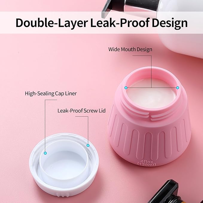 Gemice 4 OZ Travel Size Containers for Toiletries, Leak-Proof Silicone Slime Jars with Lids, BPA Free Small Round Cosmetic Slime Container for Lotion, Cream, Ointments, Travel Storage (4 Pack)