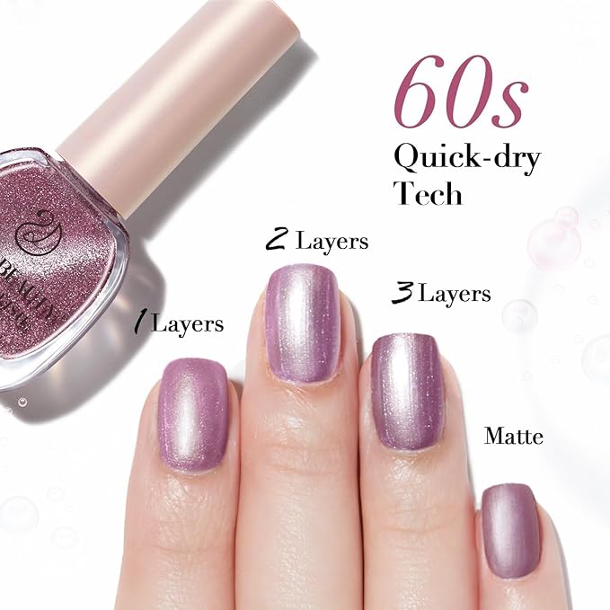 AZUREBEAUTY Cat Eye Nail Polish Set Quick Dry Nude Purple Glitter 2 Colors Nail Lacquer Natural Shine DIY Salon Home Women Gifts 2Pcs 0.34oz